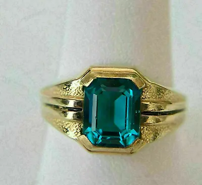 2Ct Emerald Cut Simulated Blue Topaz Men's Solitaire Ring 14k Yellow Gold Finish • $106.47