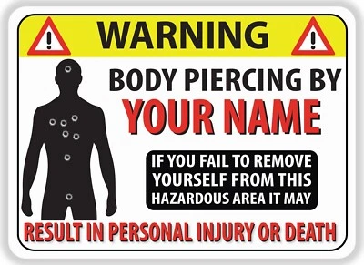 $5.99 • Buy YOUR TEXT BODY PIERCING Bullet Holes Funny Warning Stickers Set Of 2, 5 Wide