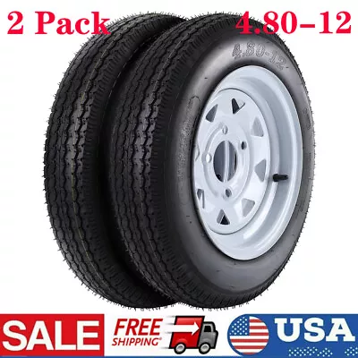2 Pack 4.80-12 4 Lug Trailer Tires On 12'' Rim 480-12 4.80 X 12 Load Range C 6PR • $119.59