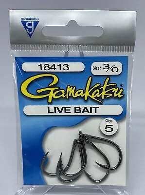 Gamakatsu Live Bait Fishing Hooks Size 3/0 - Pre Pack Of 5 Hooks • $7.95
