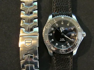 WJ1113 Tag Heuer Link  Mens Diamond Marker Black Dial Stainless Watch SERVICED • $1498