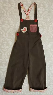 Misha Lulu 2 2T Girl Brown Overalls Mushroom Bird Vintage Inspired  • $12.93