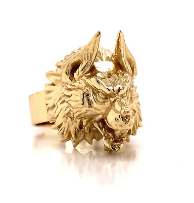 $1695 • Buy Mens 14k Solid Yellow Gold Highly Detailed 3D Wolf’s Head Ring 19.3 Grams