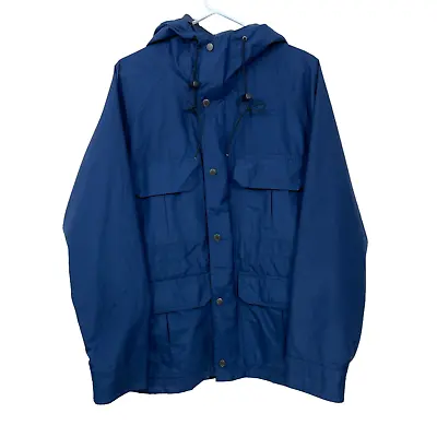 CABELAS Vintage GORE-TEX Waterproof Mens Sz M Jacket Navy Blue Pockets Hooded • $41.24