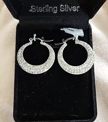 Hoop Micro Pave Earrings W/ Lab Created Diamonds/ 925 Sterling Silver  • $18