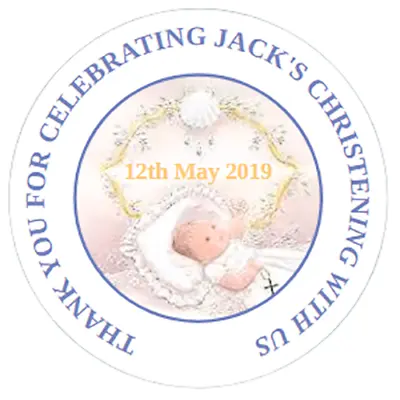 £3.95 • Buy 48 Personalised Christening Baptism Stickers Blue Or Pink  40mm Labels