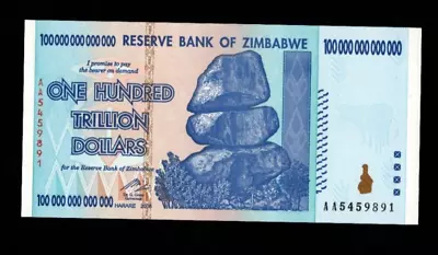 Zimbabwe 100 Trillion Dollar Banknote. Genuine AUNC AA Serial Number UV Checked • £119.95