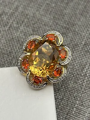 Vintage Citrine & Spinel Ring With Genuine Diamond Accents 14K GP SZ 6.5 • $203.85