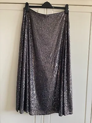 Long Silver Sequin Skirt M&S Size 12 • £8