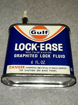 GULF Lock-Ease VINTAGE Oil Tin 4oz. Can Oiler Excellent HOUSTON • $17.65