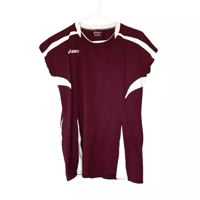 Asics Women Jersey Top Sz M Maroon Short Sleeve Active Sports Volleyball Blocker • $10.19