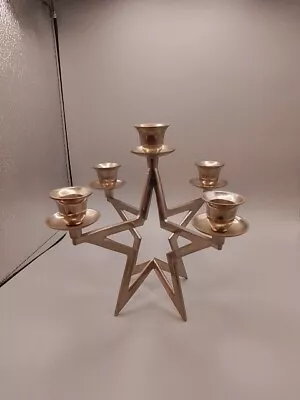 LARGE  STAR  SLIVER Tone Metal 5 ARMS Candle Holder - Size: 20cm / 8  Tall • £13.95