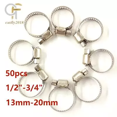 50× Adjustable 1/2 -3/4  Stainless Steel Drive Hose Clamps Fuel Line Worm Clip • $10