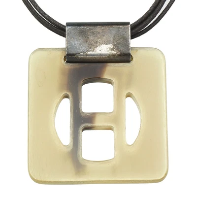 $298 • Buy HERMES Buffalo Horn H Logo Necklace Pendant Women T1940