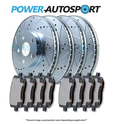 (front + Rear) Power Drilled Slotted Plated Brake Disc Rotors + Pads 57325pk • $332.94