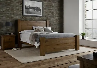 Solid Wood Rustic Super King Size/6ft Chunky Oak Finish Plank Bed Frame • £799