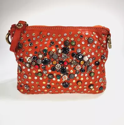 Campomaggi Studded Multirivetti Rosa Pochette Orange Leather Crossbody Zip Bag • $615.42