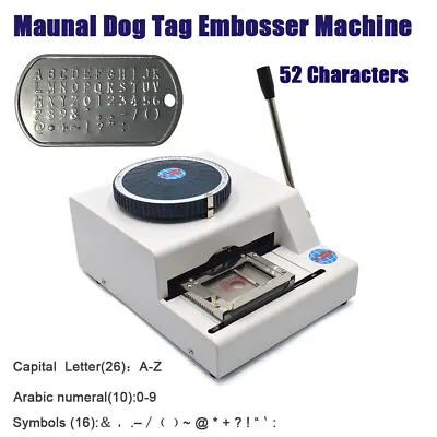 52 Characters Manual Metal Dog Tag ID Card Nameplate Embosser Embossing Machine • £679.99