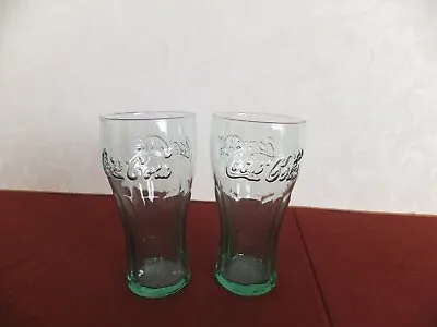  Coca Cola Clear Raised Letter Pint Glasses X 2 • £6.50