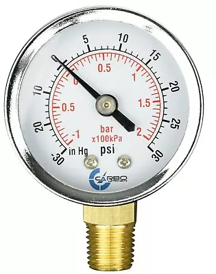 $9.45 • Buy 2  Vacuum Gauge - Chrome Plated Steel Case, 1/4  NPT, Lower Mnt. -30Hg/+30 Psi