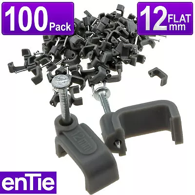 FLAT Grey 12mm Cable Clips For 6mm2 Twin & Earth Cables [100 Pack] • £3.52