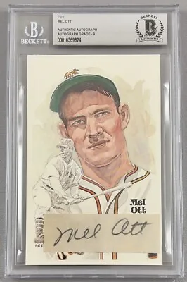 Mel Ott Signed Autograph Perez-Steele Postcard Cut Auto  BAS Slabbed 9825 9 Auto • $1499.99