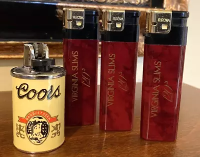 LOT OF 4 VINTAGE Coors Beer Can Style~ Virginia Slims Lighters Cigarette Tobacco • $10