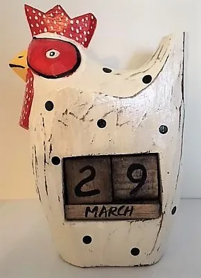 £6 • Buy Hand Carved Wooden White Chicken Perpetual Calendar