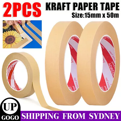 Kraft Brown Paper Tape Picture Framing Packing Tape Self Adhesive 15mm Craft DIY • $8.45