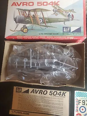 MPC Avro 504K 1:72 Plastic Model Kit #5005-50 Complete 1970 Vintage New Open Box • $18