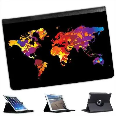 Paint Splash World Map Modern Art Folio Leather Case For IPad Mini & Retina • £9.99