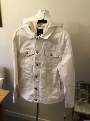 ** RIVER ISLAND** GENTs DENIM JACKET IN CREAM SIZE XL  WITH DETACHABLE HOOD • £15