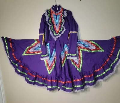 Mexican Folk Dress  Dance Dress Women's Sz 14 New Purple  Beautiful  • $49.99