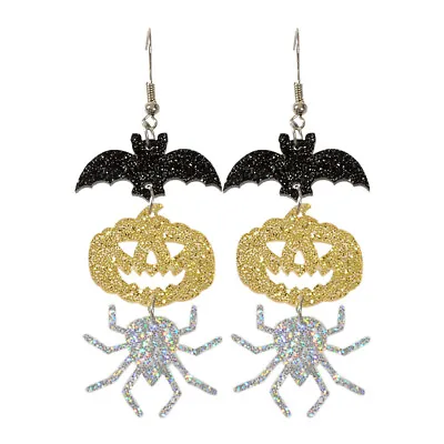 $1.99 • Buy Halloween Gothic Acrylic Black Bat Spider Pumpkin Statement Drop Earrings Party