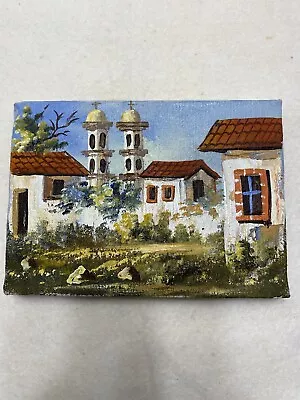 Original Oil Painting Unknown Artist Art Mexico Village Scene 5x7 • $24.99