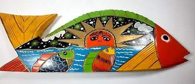 Mexican Folk Art Wooden Fish Vintage Hand Painted Wall Decor Art • $14.96