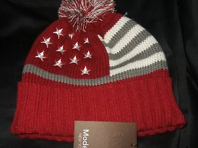 New Adult Modena New York USA Stars & Stripes Flag Winter Pom Beanie Hat Knit  • $14.99