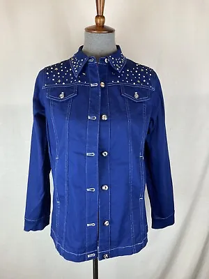 Quaker Factory Women's XXS Blue Jacket Cotton Canvas Denim Embellished Fall • $11.50