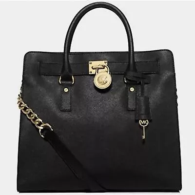 Michael Kors Hamilton Saffiano Large Leather Satchel Bag Purse In Black • $74.99