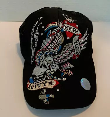 Ed Hardy Designs Skull New York City Mesh Trucker Cap Snapback Hat Jeweled Gems! • $28.99