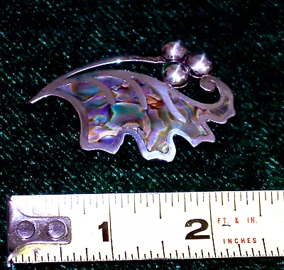 Vintage  TAXCO 80  Mexico Sterling Silver Paua Abalone Shell Inlay Brooch Pin • $44.99