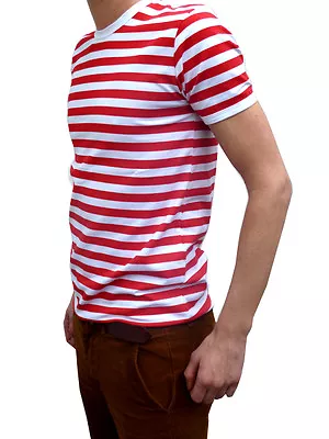 MENS Stripey Tee T-shirt Red White Indie Mod Psychedelic NEW Striped Nautical  • £16.25