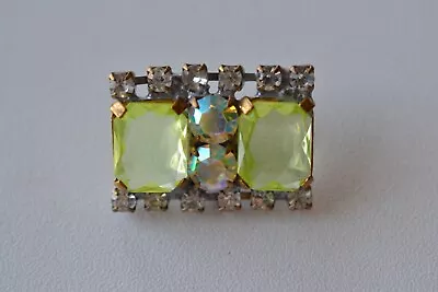 021 - Vintage Czech 1  Uranium Vaseline Rhinestone Glass Button • $12.99