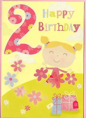 2nd Happy Birthday Greeting Card Girl's 2 Years Old Second Traditional • £2.35