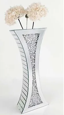£44.99 • Buy 40Cm Floating Crystal Mirrored Vase Sparkle Diamond Crushed Sparkly Silver Pot