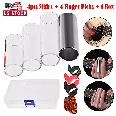Guitar Accessories Kit Includes 3 Glass Slides 1 Metal Slide 4pcs Guitar Picks • $10.05