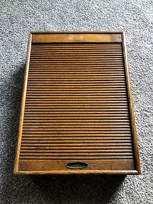 Mid Century Oak Tambour Desk Storage Box • £85