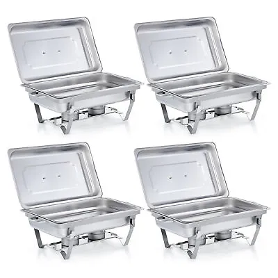 4 Pack Stainless Steel Chafer Set Buffet Serving Dish Kit With 13.7qt Trays Lids • $90.70