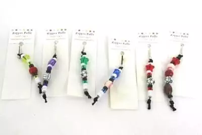 6 Beaded Sport Soccer Baseball Basketball Football Volleyball Zipper Pull • $14.24