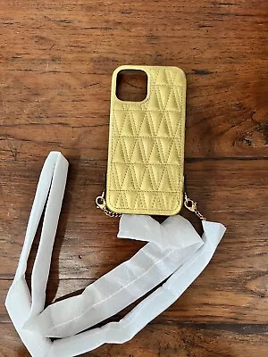 Authentic Versace Logo Metallic Gold Leather IPhone 13 Phone Case/Chain NWOT • $107.10